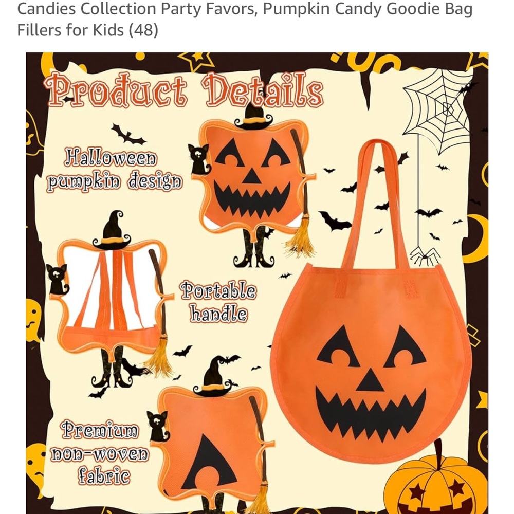 Amazon Pumpkin Candy Goodie Bags - Orange and Black 48 piece per pack - Picture 2 of 10